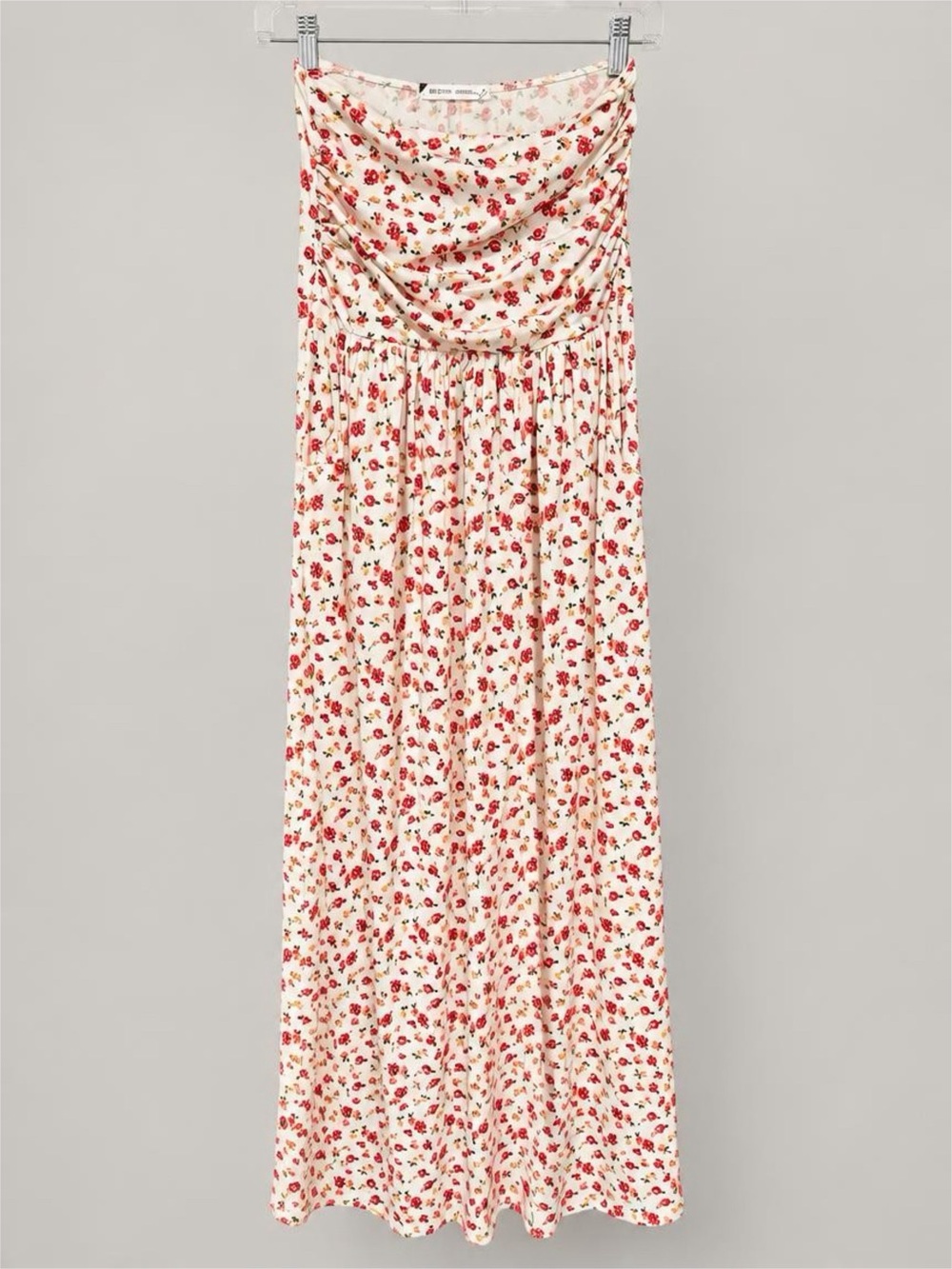 Strapless Maternity Floral Maxi Dress in Cream and Red